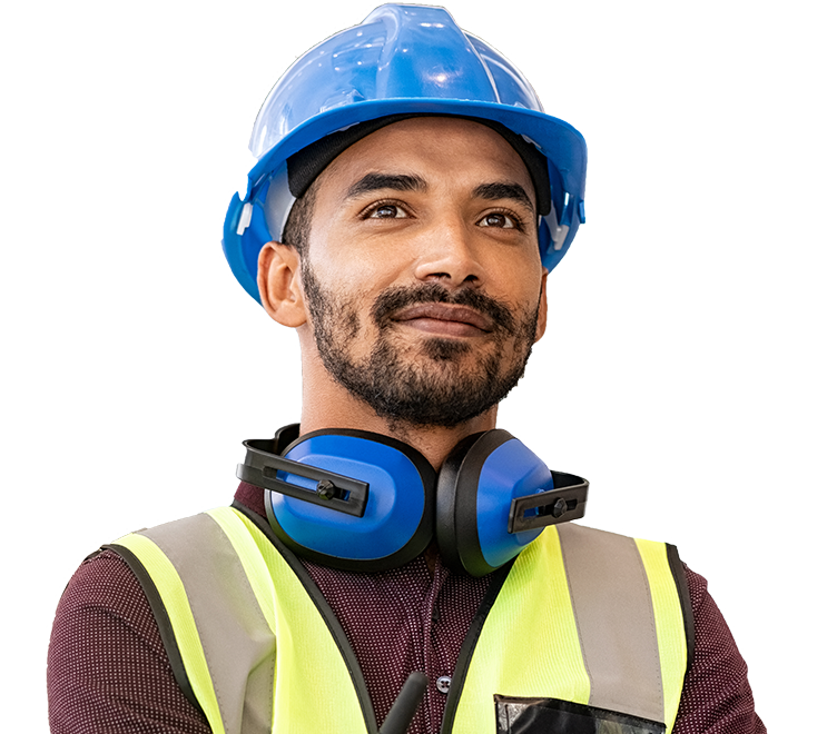 Technician with helmet